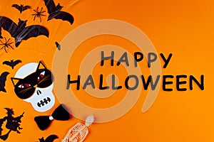 Orange Halloween background with Halloween props