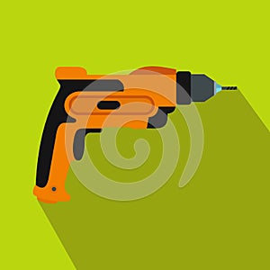 Orange hand drill icon, flat style