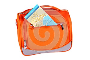 Orange handbag with map
