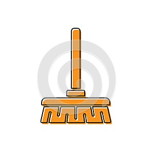 Orange Handle broom icon isolated on white background. Cleaning service concept. Vector Illustration