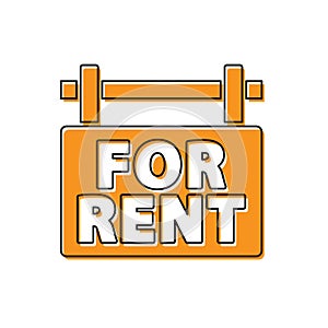 Orange Hanging sign with text For Rent icon isolated on white background. Signboard with text For Rent. Vector