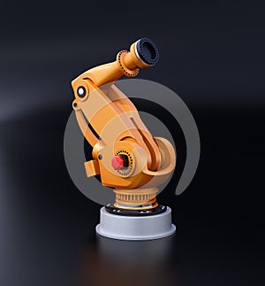 Orange heavyweight robotic arm on black background photo