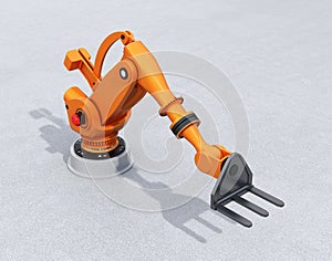 Orange heavyweight robotic arm on concrete ground