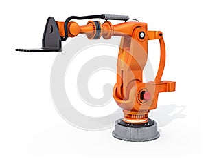 Orange heavyweight robotic arm isolated on white background