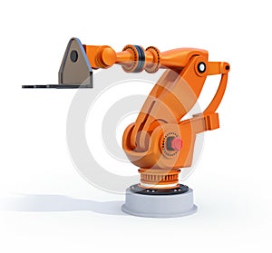 Orange heavyweight robotic arm on white background