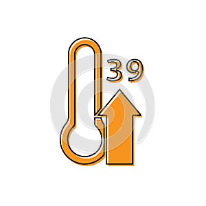 Orange High human body temperature or get fever icon isolated on white background. Disease, cold, flu symptom. Vector.