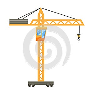 Orange hoisting crane icon, cartoon style