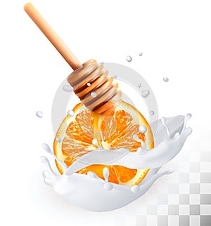 Orange and honey in a milk splash