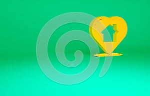 Orange House with heart shape icon isolated on green background. Love home symbol. Family, real estate and realty