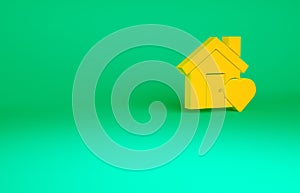 Orange House with heart shape icon isolated on green background. Love home symbol. Family, real estate and realty