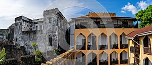 Orange House of Stone town and old fort in stone town, Zanzibar island, Tanzania.