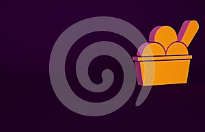 Orange Ice cream in the bowl icon isolated on purple background. Sweet symbol. Minimalism concept. 3d illustration 3D