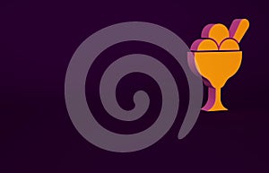 Orange Ice cream in the bowl icon isolated on purple background. Sweet symbol. Minimalism concept. 3d illustration 3D