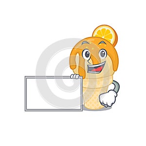 Orange ice cream cartoon character design style with board
