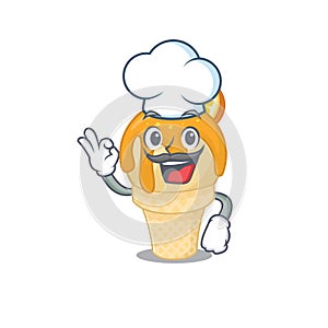 Orange ice cream chef cartoon design style wearing white hat