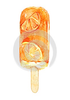 Orange ice cream on stick. Watercolor illustration