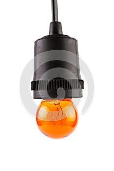 Orange Incandescent round light bulb.