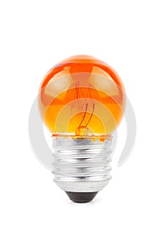 Orange Incandescent round light bulb.