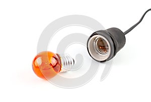 Orange Incandescent round light bulb.