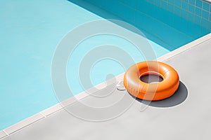 Orange inflatable ring on the edge of swimming pool. 3d render