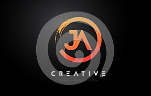 JA Circular Letter Logo with Circle Brush Design and Black Background photo