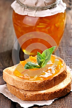 Orange jam on bread
