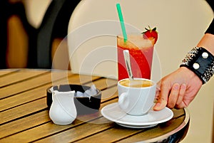 Orange juice with cafee and milk photo