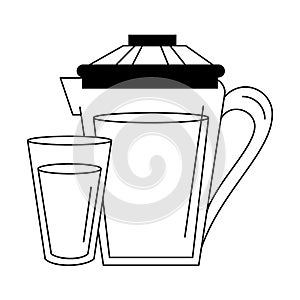 Orange juice cup and jar cartoon in black and white