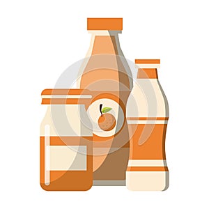 Orange juice drinks and yogurth bottles