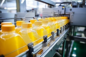 Orange juice factory production line farm plastic bottles glass tasty drink vegan vegetarian sugary healthy organic