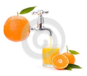 Orange juice flowing from big fruit