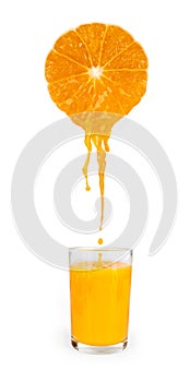 Orange juice flows down from