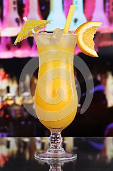 Orange juice fruit cocktail in a bar