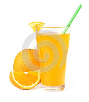 orange  juice in glass with fruit isolate on white background