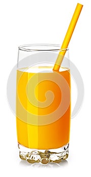 Orange juice in a glass glass isolated on white