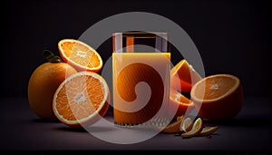 Orange juice glass Illustration, vibrant colors, focus on health