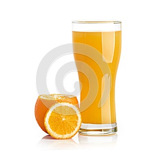 Orange juice glass isolated on white