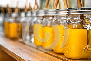 Orange juice in mason jars