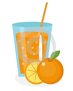 Orange juice, orangeade, in a glass. Fresh isolated on white background