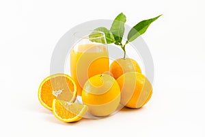 Orange juice and Oranges fruit isolated on white background photo