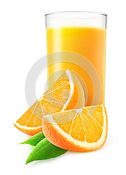 Orange juice and slices og orange isolated on white