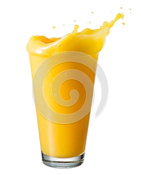 Orange juice. Splash in a glass, isolated on a white
