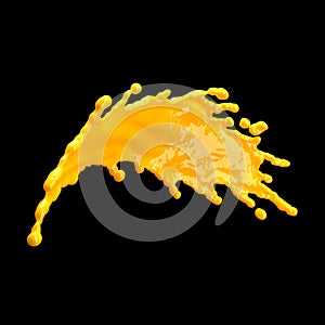 orange juice splash isolated on black background