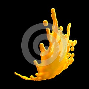 orange juice splash isolated on black background