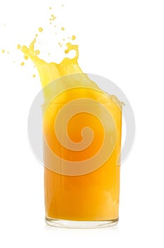 Orange juice splash isolated on a white