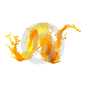 orange juice splash isolated on white background