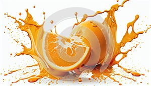 Orange Juice Splash Isolated White Background 3d rendering flowing liquid tropical pouring slice pour splashing dripped freshness