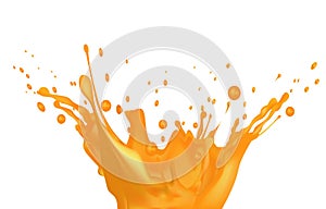 Orange juice splash on white background