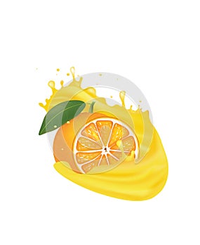 Orange juice splash with whole orange and half