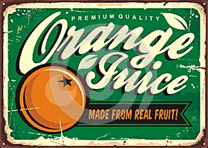 Orange juice vintage tin sign